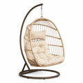 Hängesessel PE-Rattan Beige mit Stahlgestell und Polyesterkissen 195cm