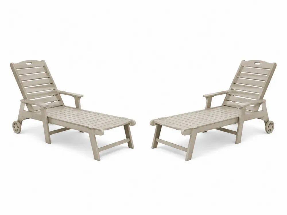 2er Set Sonnenliegen aus Kunststoff mit Rädern Beige