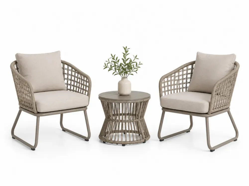 Gartenmöbel-Set aus Stahl mit Rattan Sessel und Tisch Beige