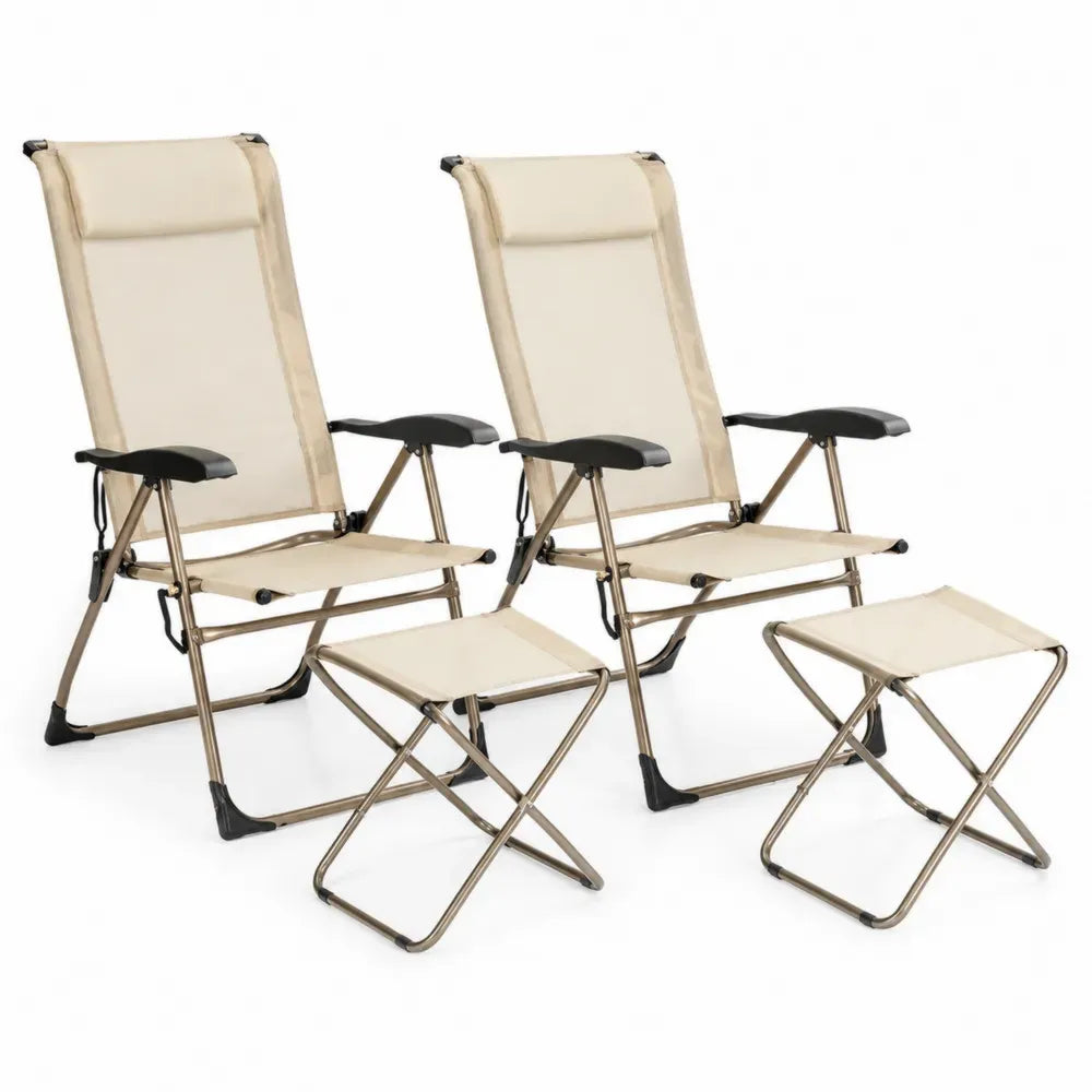 Klappbares Gartenstuhlset mit Hockern Beige Aluminium Polyester