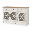 Weißes Sideboard mit Eichenfurnier und Glastüren