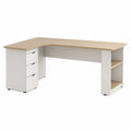 L-förmiger MDF Eckschreibtisch mit Schubladen und Regalen Natur/Weiß 150x120x75 cm