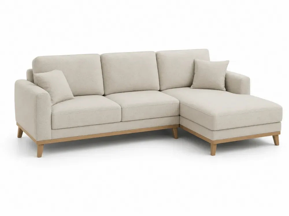Ecksofa Creme Polyester Eichenholz 250cm