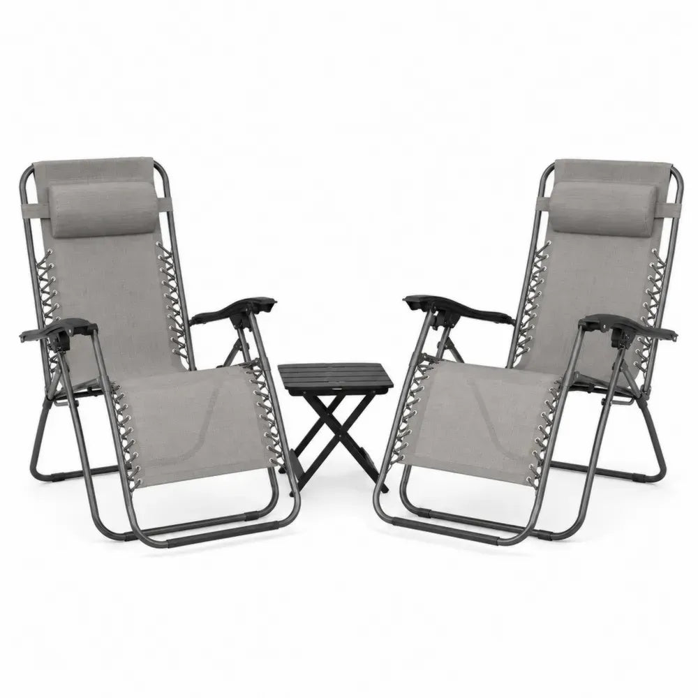 Gartenmöbel Set 2 Liegestühle Stahl Textilene Polyester Tisch Kunststoff Grau