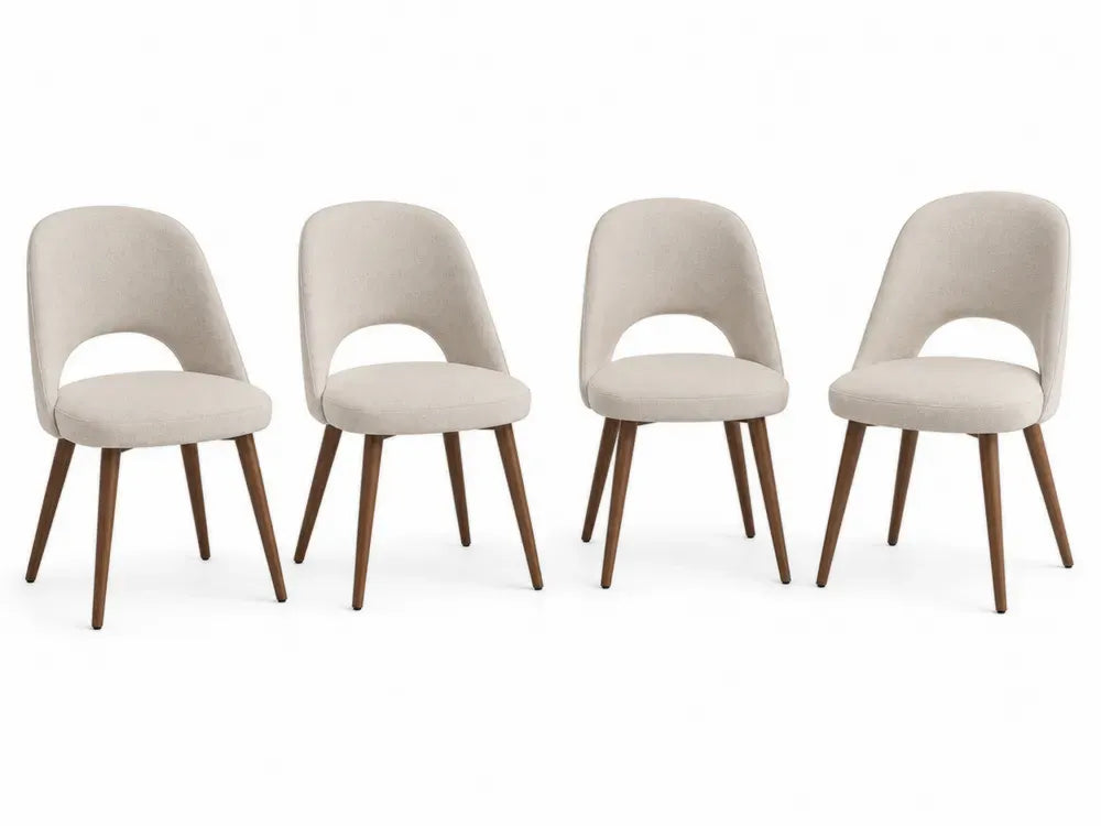 Esszimmerstühle Set aus 4 Stück, Creme, Polyester, Massivholzbeine