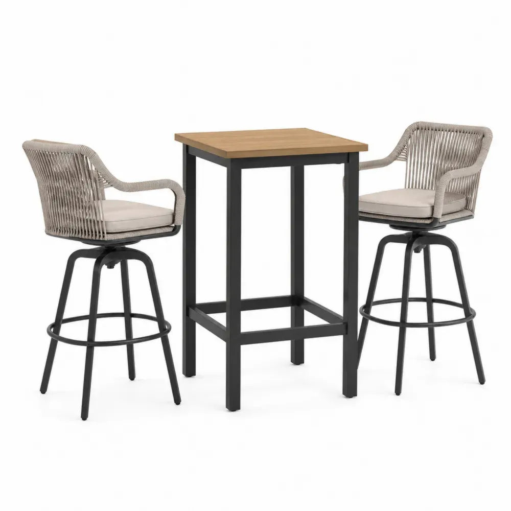 Gartenmöbel-Set Bartisch mit 2 Drehstühlen Eichenholz Stahl Beige/Schwarz
