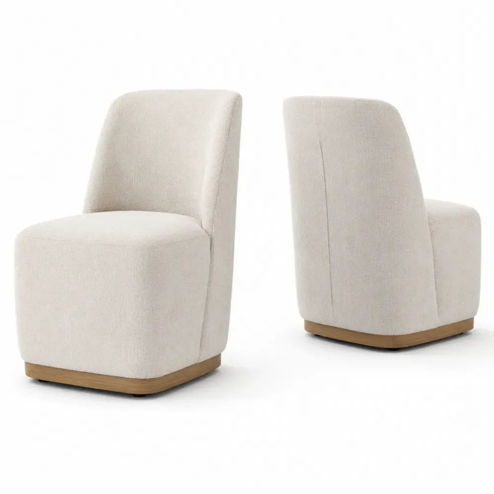 Esszimmerstühle Set 2 Stück Leinen Holzsockel Creme