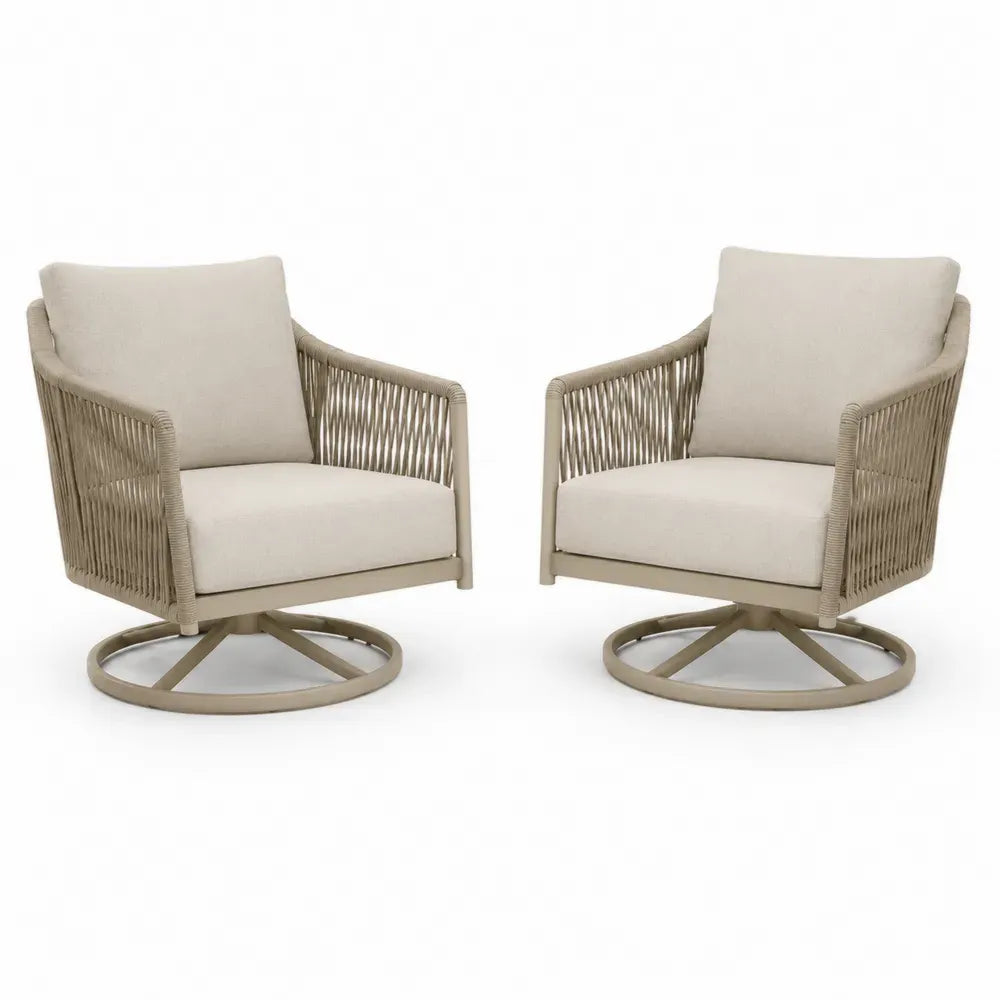 2er Set drehbare Gartenstühle aus Aluminium mit Polyesterkissen Beige