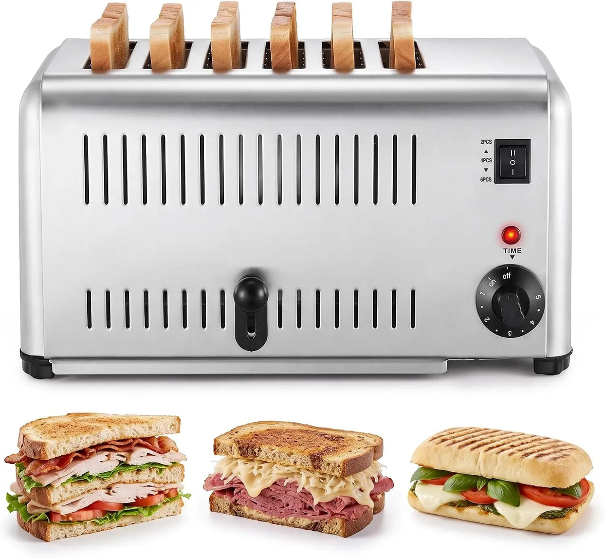 Toaster, 3240 W, Timer, herausnehmbar, Edelstahl, Pop-Up-Abdeckung Und Herausnehmbarer KrüMelfangschale