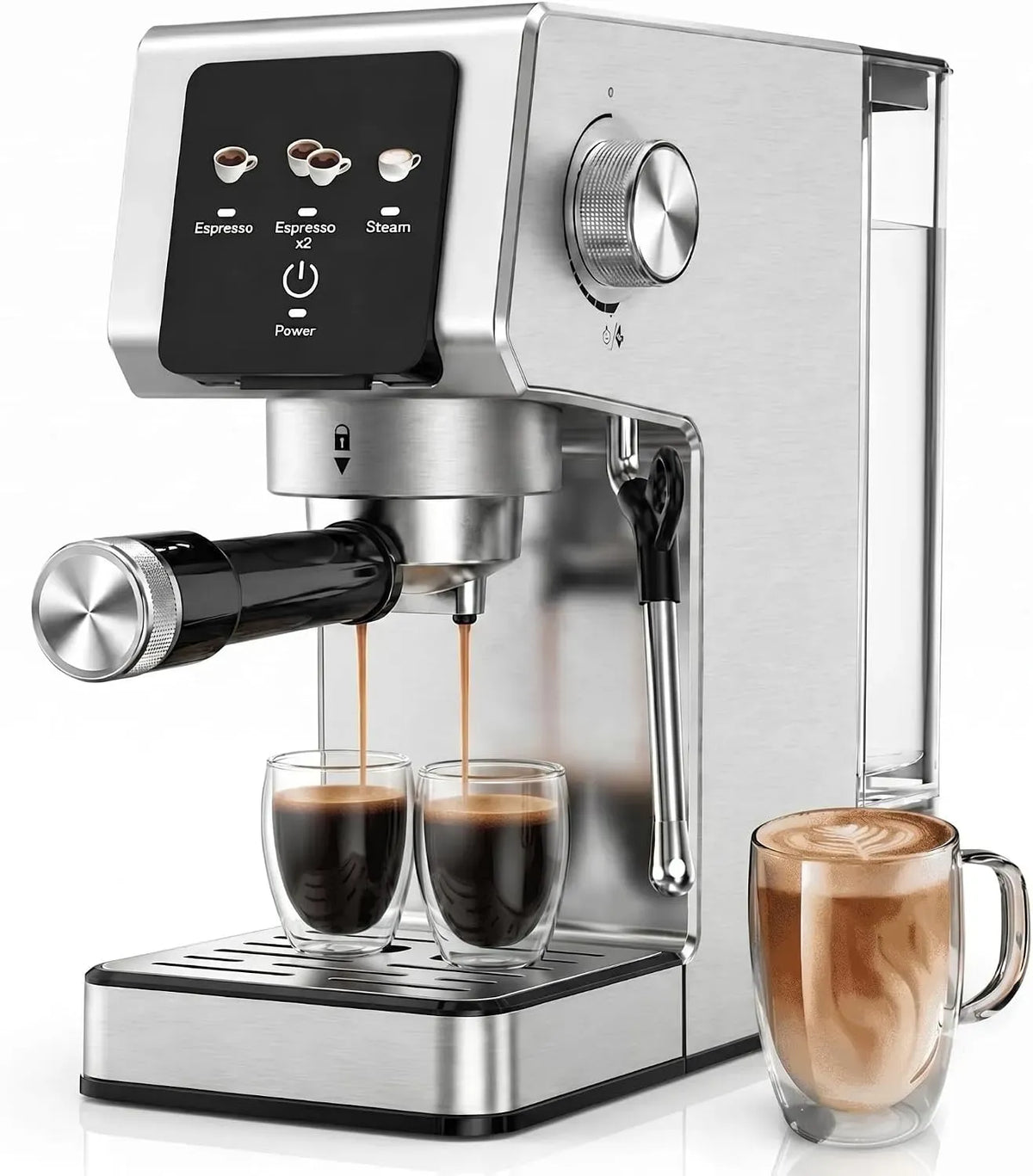 Milchaufschäumer, 1,2 L, 1350 W, Milchschäumer, Touch-Bedienung, großer Wassertank, Espressomaschine 20 Bar Siebträgermaschine mit Touchscreen