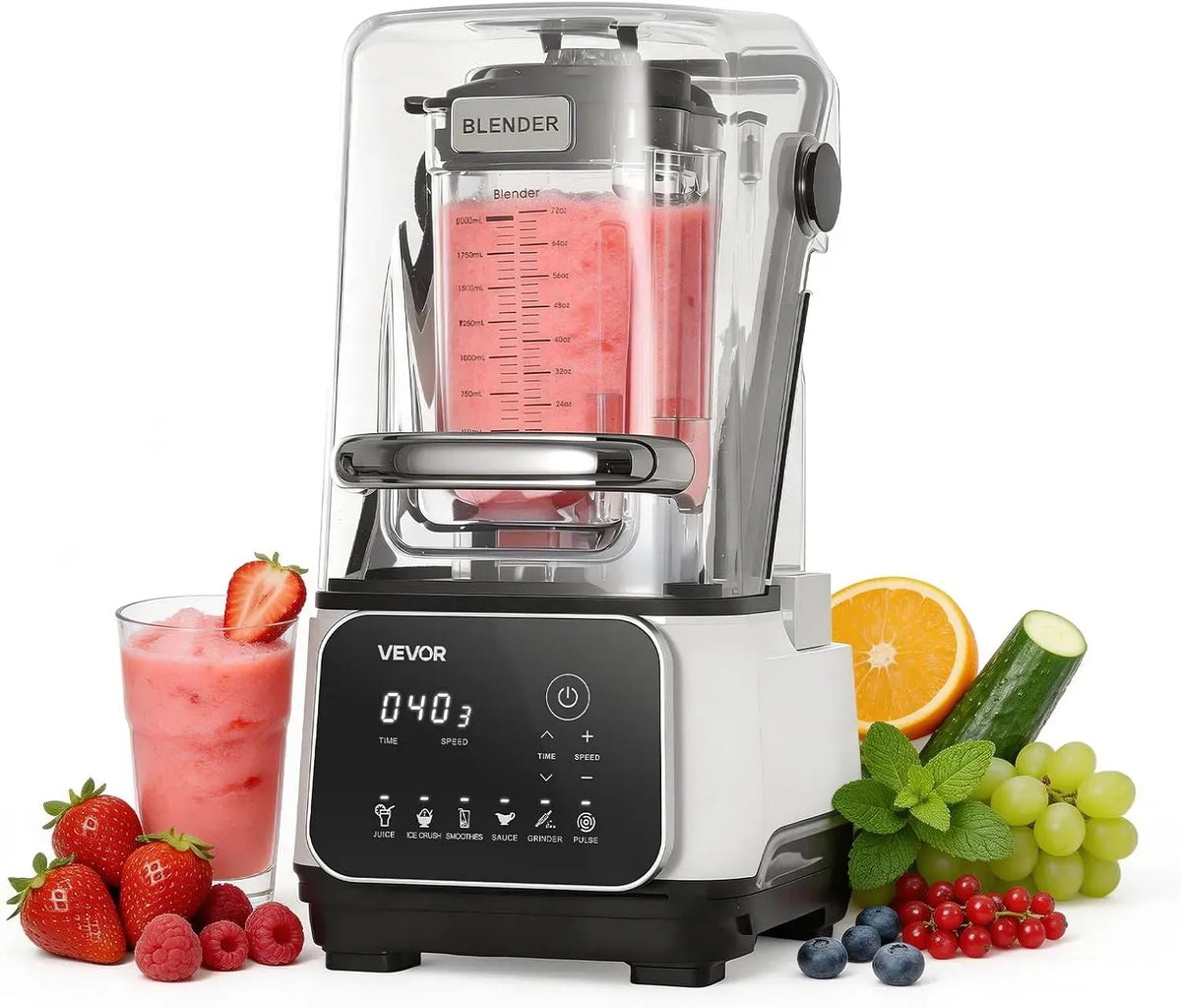 VEVOR Standmixer, 2 L, 2200 W, Weiß, Küchenmixer, Ice Maker