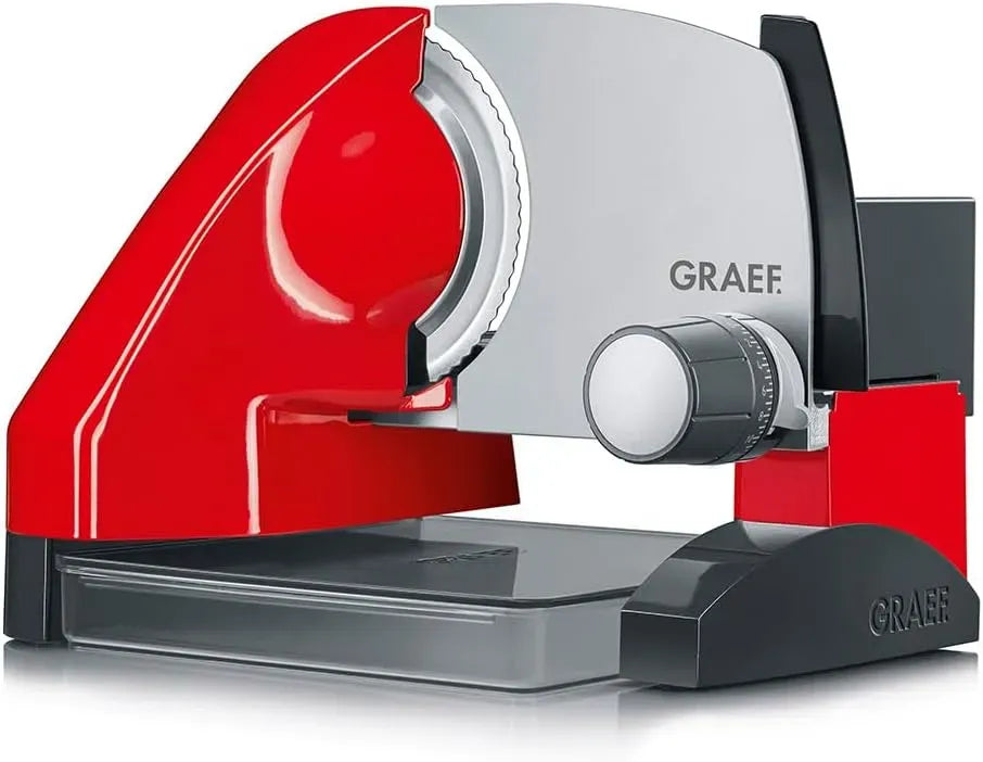 GRAEF SKS500 Edelstahlmesser, Allesschneider, Schneidemaschine für Lebensmittel, 170 mm, Rot, für Brötchen und Aufbewahrungsbox