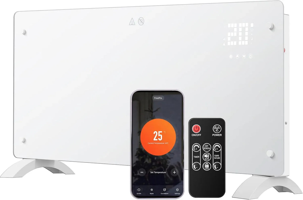 POWER 2500W 24H Konvektor-Heizung, 2500 W, freistehend, Timer, WLAN, Wärmefunktion, Glas, DONYER POWER