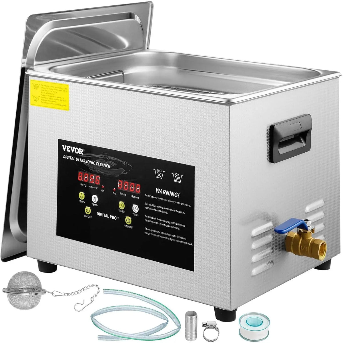 VEVOR Labor-Ultraschall-Teilereiniger, Ultraschallreiniger, Heizung, Ultraschallreinigungsgerät, 15 L, 600 W, 360 W, Timer, gewerblich, Glas