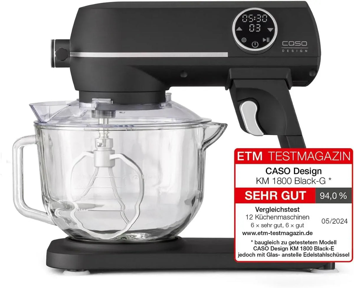 Caso KM 1800 Küchenmaschine, 4,5 L, 1800 W, Timer, Schwarz, 10 Geschwindigkeitsstufen, 4,5 l Glasschüssel