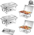 Chafing Dish Warmhaltebehälter 4pcs, 9 L, Warmhaltefunktion, Gastronomie, Edelstahl, 2X GN-Behälter 1/2 und 4X GN-Behälter 1/4, 2X GN-Behälter 1/1