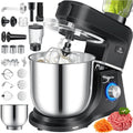 Küchenmaschine 3in1, 5,5 L, 1500 W, Schwarz, 1500W Knetmaschine 5,5L Rührschüssel + Spritzschutz, 6 Geschwindigkeiten