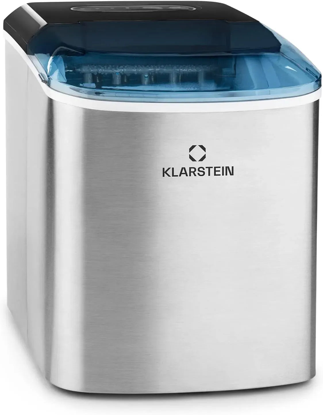 Klarstein Eiswürfelmaschine, 2,1 L, 120 W, großer Wassertank, Edelstahl, Schwarz, 6-12 min, 12 kg / 24 h, 2 Würfelgrößen