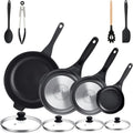 4er Stone&Stone Pfannen Set Induktion Set, Induktionspfannen Set für Gas und Induktion, Antihaft Pfannenset 20/24/28/32 cm mit Deutscher, 4 Deckeln