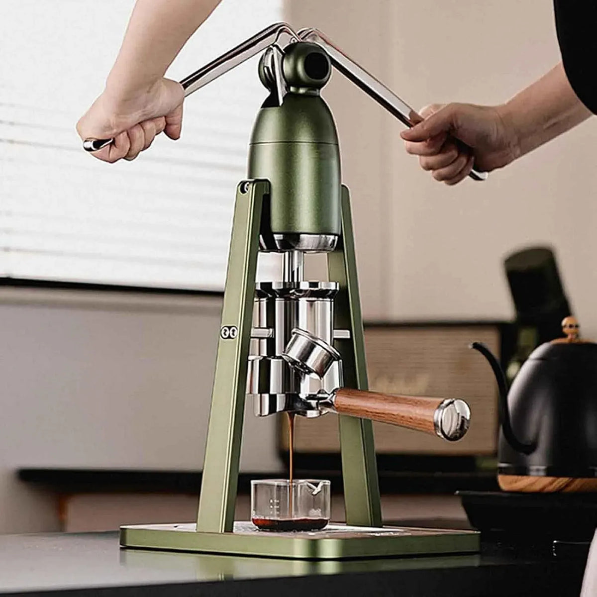 Espressomaschine, Manueller 3-12A, tragbar, Grün