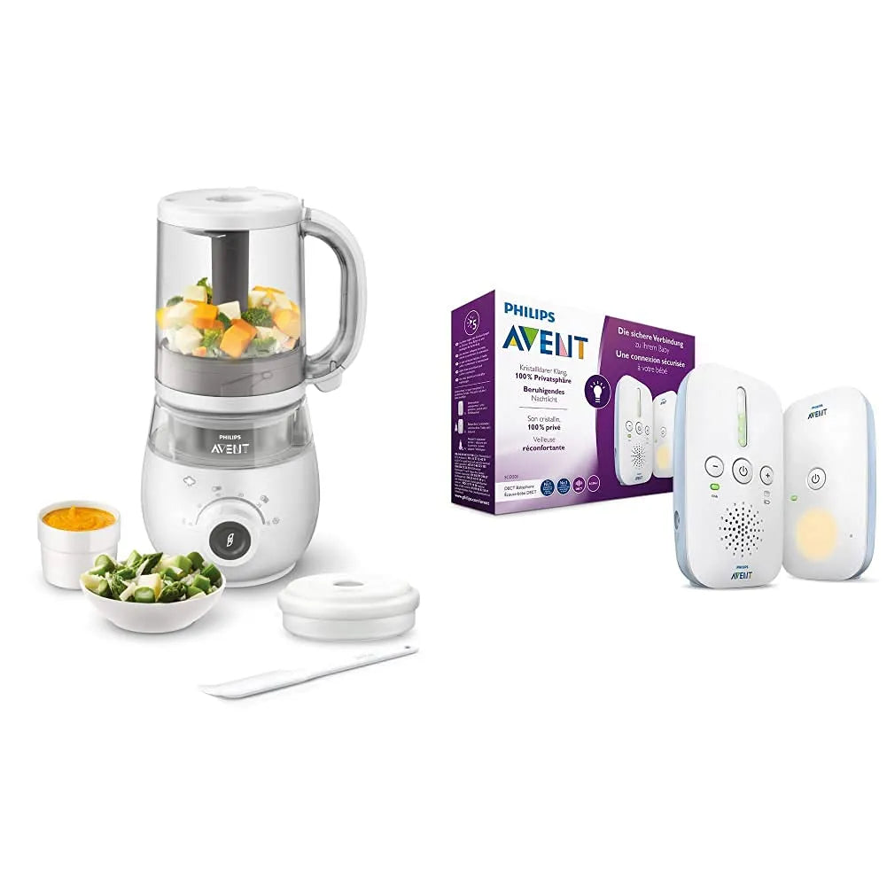 Philips 4-in-1-Babynahrungszubereiter SCF883/01 in-1-Babynahrungszubereiter, Dampfgarer, Babyphone, Babyüberwachungsgerät, 1000 ml, IPS-Panel, Weiß