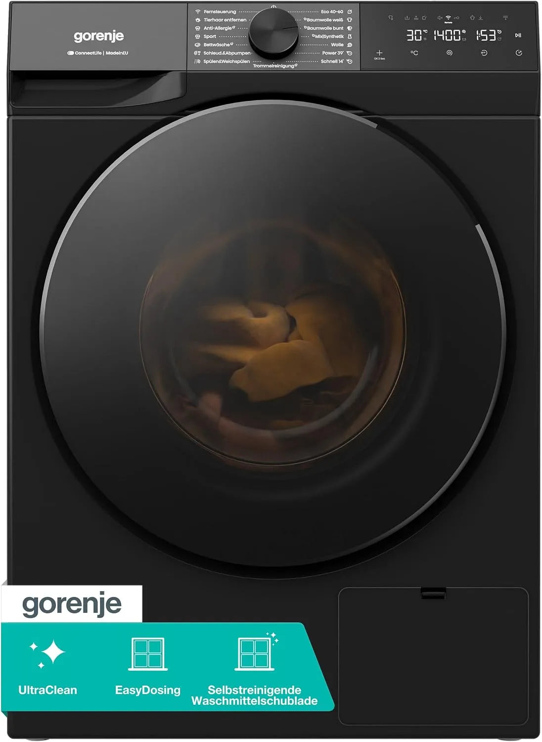 Gorenje W53G494A1P1B Waschmaschine, 15 Programme, 9 kg, Energieklasse A, Dampf, aquaStop, Schwarz