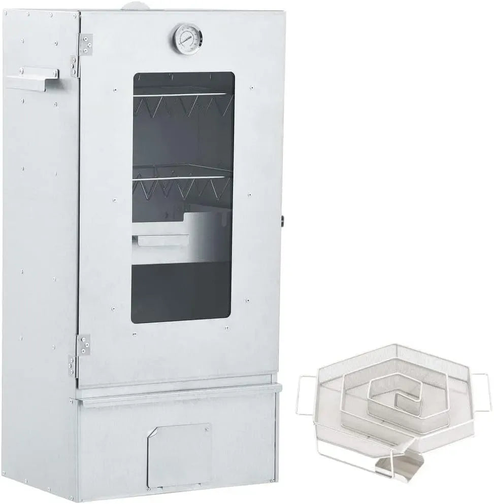 Kaltrauchgenerator, Räucherofen, Thermometer, 44,5x29x83 cm, Outdoor, Grill, Camping, Glas, Holz, für Outdoor Grillen Camping BBQ