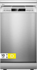 Geschirrspüler, 8 Programme, Midea MFD45S200X.1-IT, freistehend, Edelstahl, LED-Display, 10 Decken