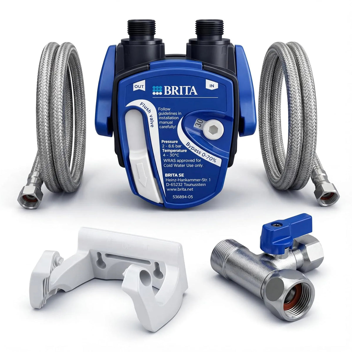 P1000 P3000 Untertisch-Wasserfilter, Eckventil-Adapter, Trinkwasserfiltersystem, für BRITA Filter P1000 / P3000 / C300 / C500 inkl. 2x Fl