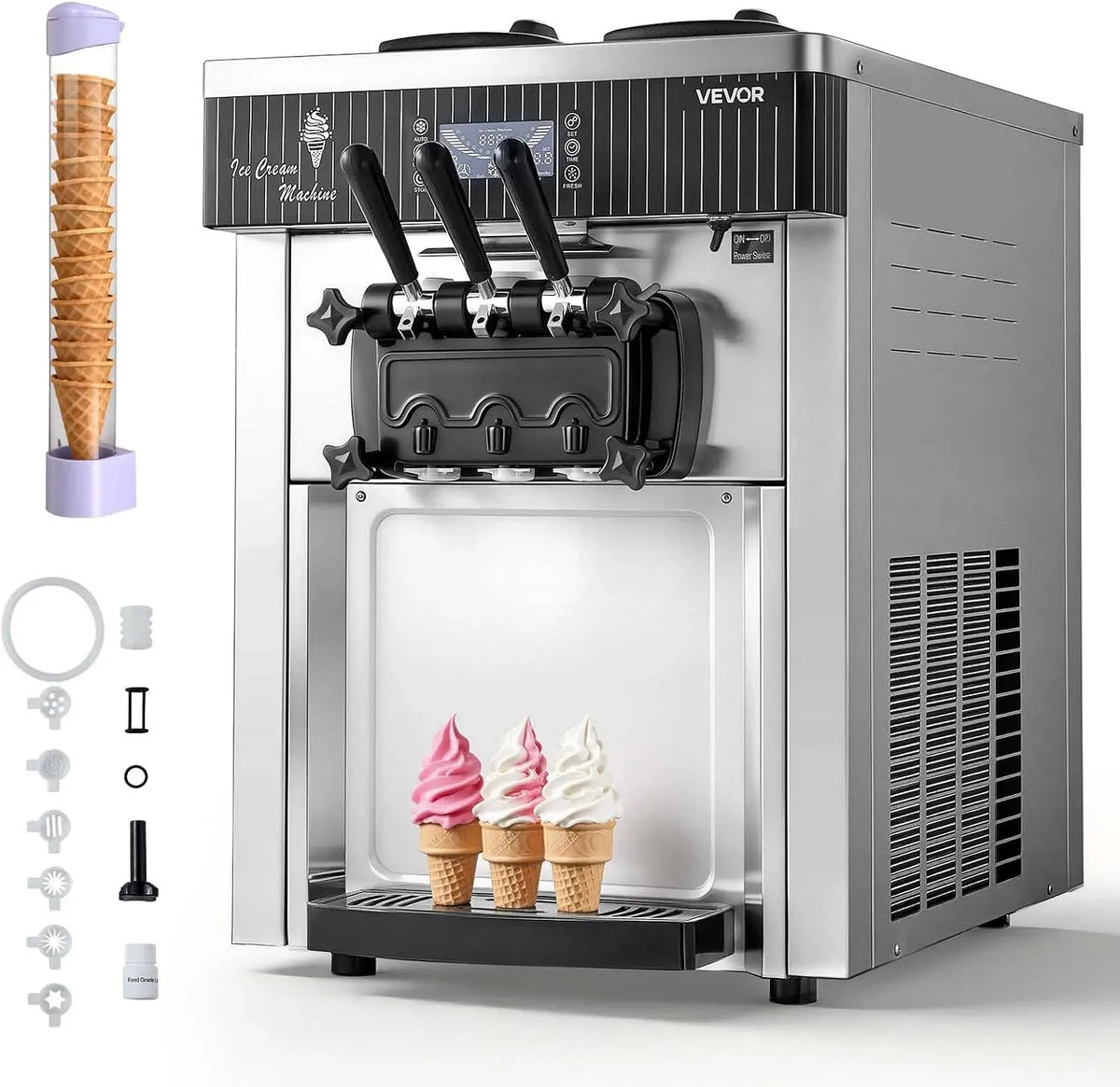 VEVOR Eismaschine, Tischgerät, Speiseeismaschine, 6 L, 2200 W, 28 L/h, Silber, für Snackbars