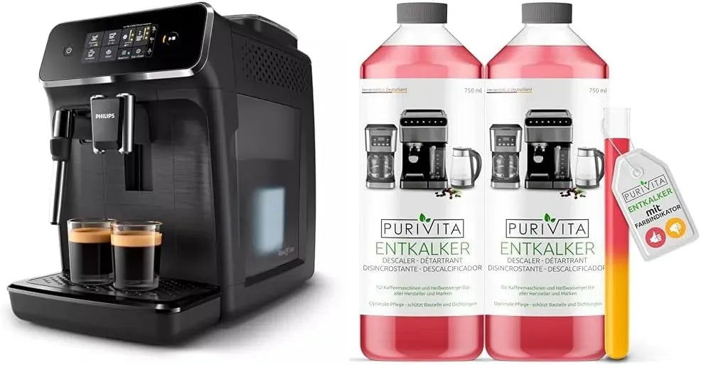 Philips Series 2200 Milchaufschäumer, 2 Flaschen, Milchschäumer, IPS-Panel, Universal Entkalker 750 ml für Kaffeevollautomaten
