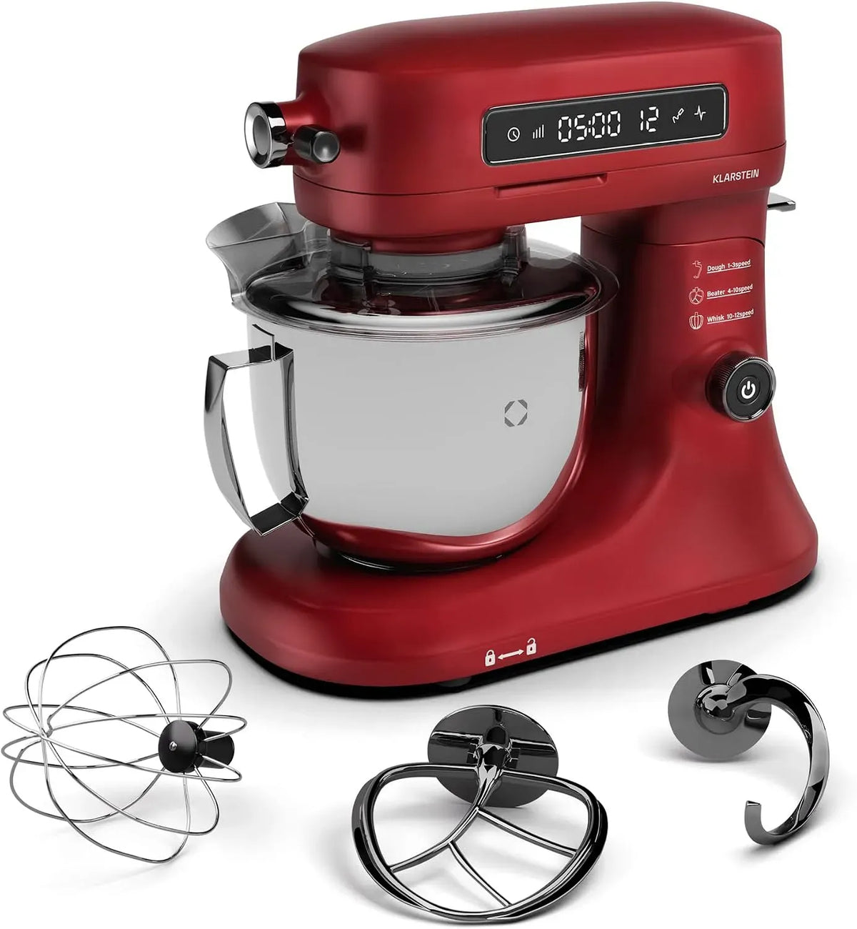 Klarstein Geschirrspüler, 5 L, 1600 W, 72 dB, Spülmaschine, Touch-Bedienung, Gebäck, LCD-Display, leise, Edelstahl, Rot, 5L Edelstahlschüssel