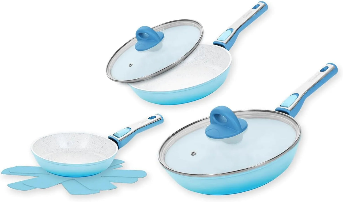 7-teilig Genius Cerafit Revolution Keramik-Pfannenset, Antihaftbeschichtung, 20 cm + 24 cm + 28 cm, ThermoSpeed-Induktions-Technologie, Vlies Einler