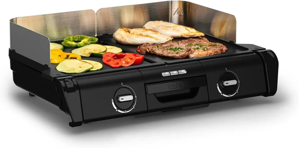 Tefal TG800N10 Geschirrspüler, Spülmaschine, Grill, Thermostat, Antihaftbeschichtung, Schwarz, BBQ Family Elektrischer Tischgrill, 2 Thermostate