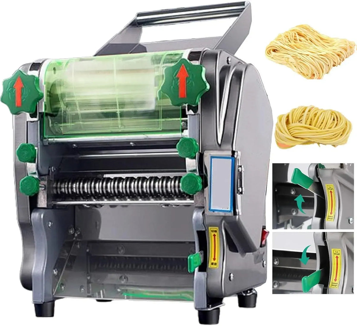 Nudelmaschine, 750 W, Nudelbereiter, Edelstahl, Silber, 0,12–18 Mm Dicke Einstellbar, 3/9 Mm Flache Nudelklinge Aus Edelstahl