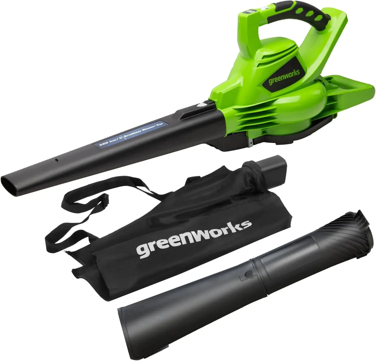 OHNE 40V GD40BV Laubsauger, Motor, Akku, Ladegerät, 45 L, 40 V, 9,63 m, kabellos, Greenworks