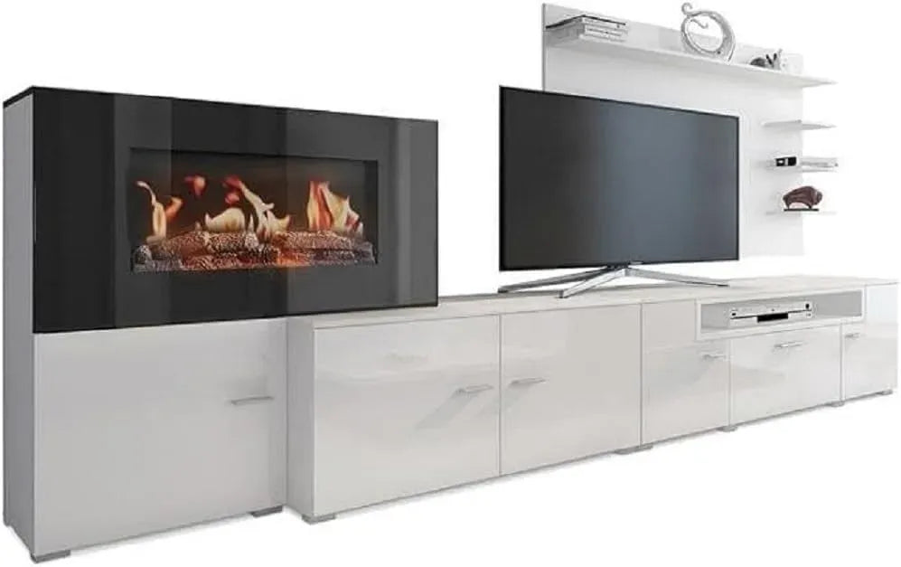 Kamin, 170 x 290 x 45 cm, LED-Beleuchtung, Wohnzimmergestaltung