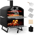 Elektrischer Pizzaofen, COSTWAY 2-lagigem, tragbar, Outdoor, IP65, Grill, Camping, Pizza Ofen mit Grillrost, quadratischem Stein, Pizzaschaufel