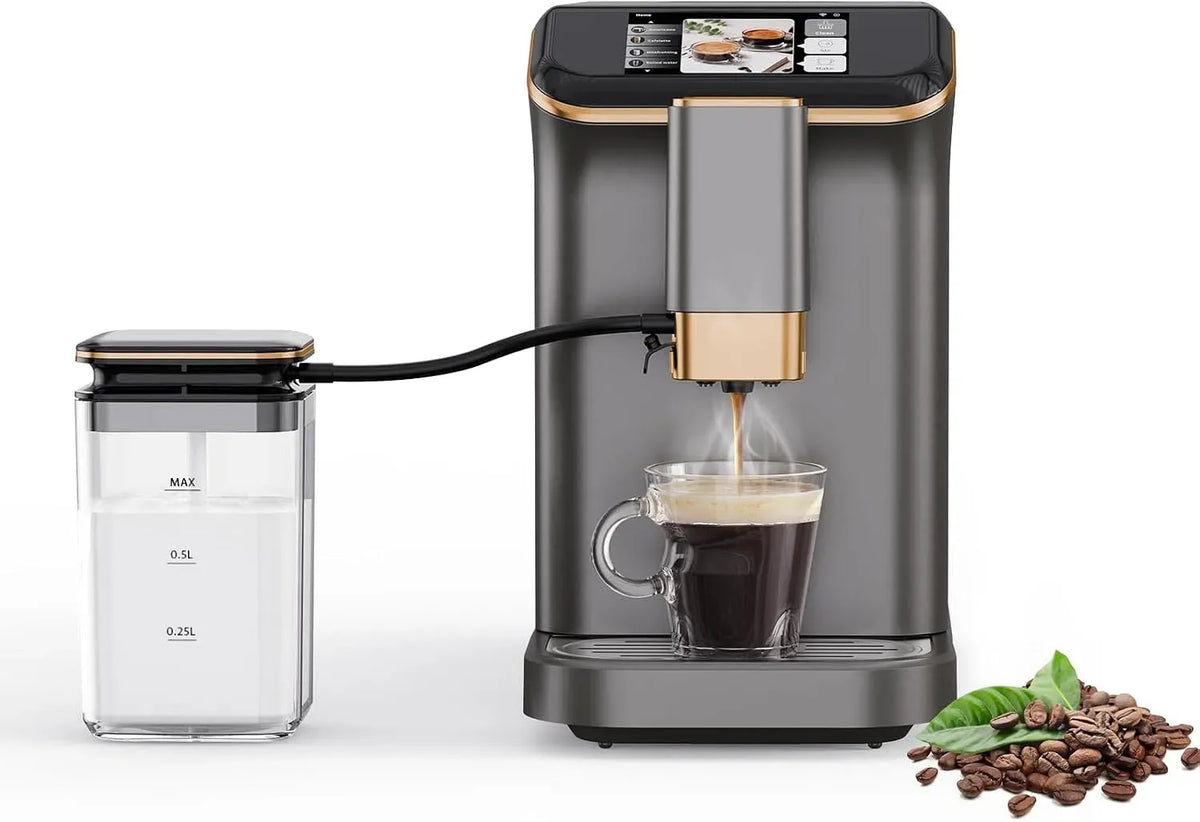Milchaufschäumer, Milchschäumer, Touch-Bedienung, intuitive Touch-Display und elegante Bronze-Oberfläche, 4fach-Vergrößerung